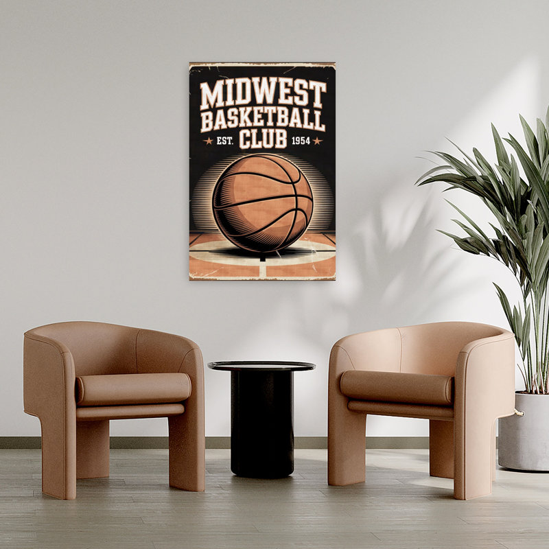 Art mural rétro classique Midwest Basketball Club, H 36 po x l 24 po
