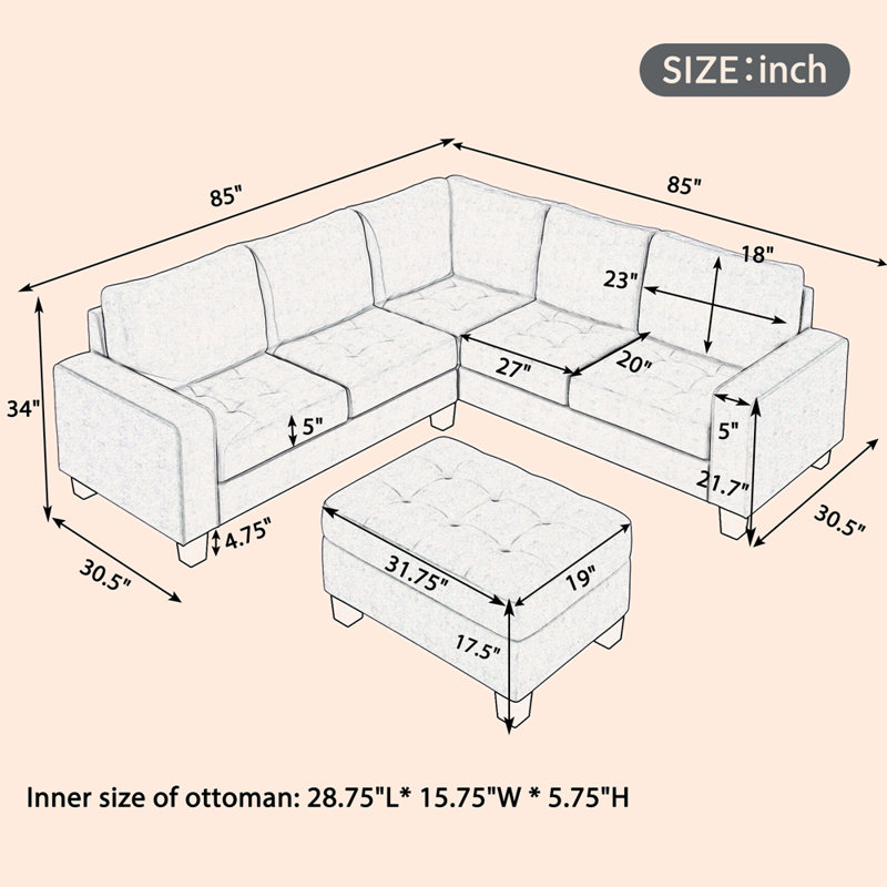 85'' Upholstered Sofa, Brown 100% Linen