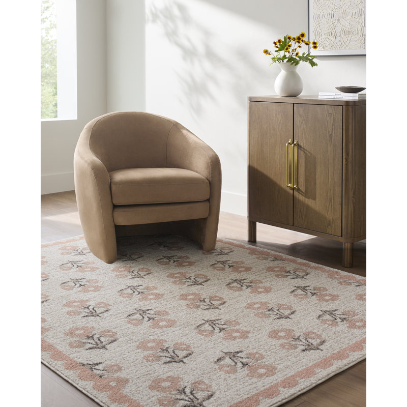 Jenni Yolo Home x Livabliss Louise Machine Woven Rug, Ivory/Light Brown/Dusty Pink/Black, Rectangle 2' x 2'11"