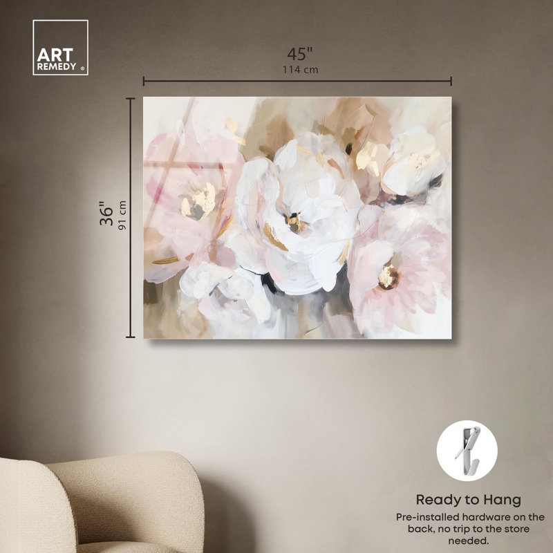 «White Mist Blooms», reproduction d'art acrylique par Art Remedy, H 36 po x l 45 po