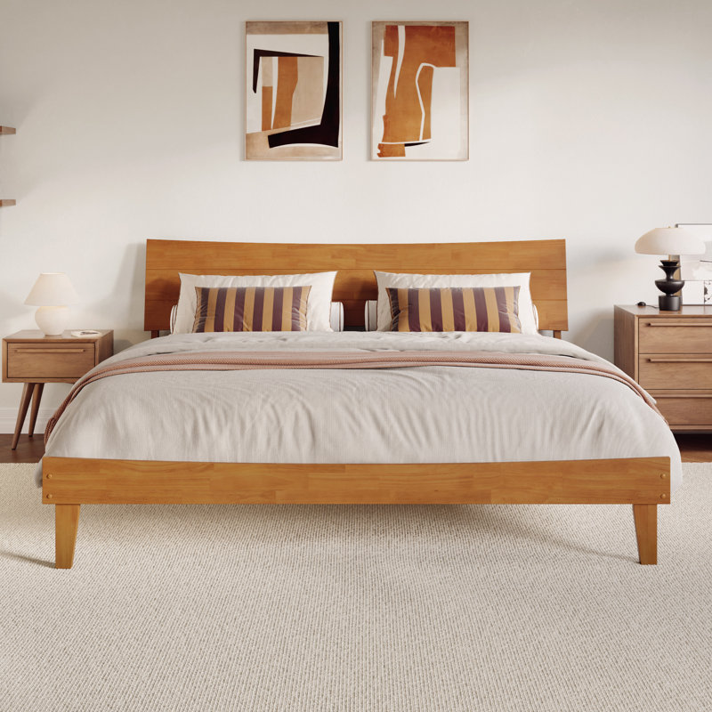 Phoenix Wood Platform Bed with Matching Footboard, Light Toffee, King
