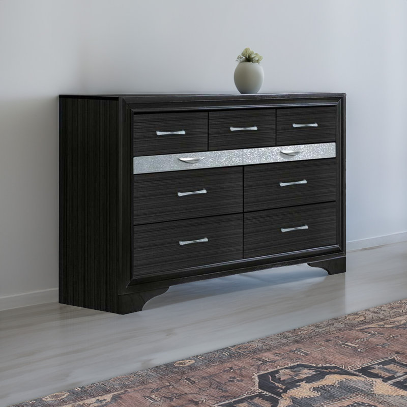 Commode double 9 tiroirs en bois Morvant, Noir