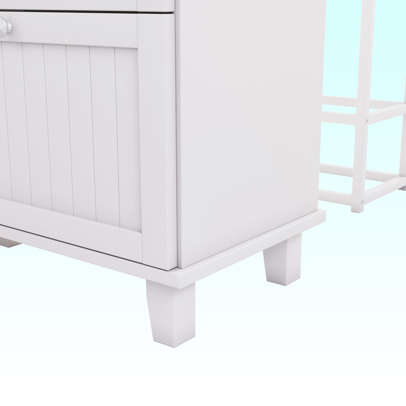 Solid Wood Top Kitchen Island Set, White