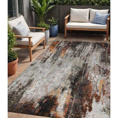 5' X 8' Gray Rust And Ivory Abstract Washable Indoor Outdoor Area Rug
