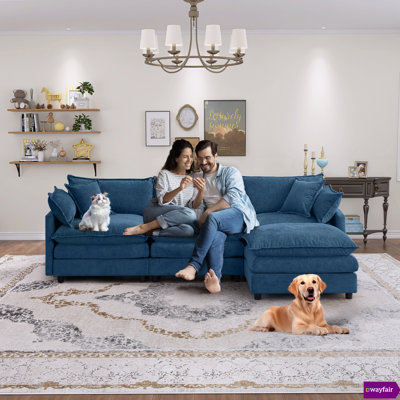 Bodhild Boneless Avrilynn 105" Modular Chenille Sectional Couch 3 Seater with Ottoman