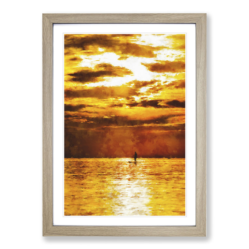 Paddleboarding at Sunset - Framed Print, Oak Framed, 36cm H x 27cm W x 2cm D