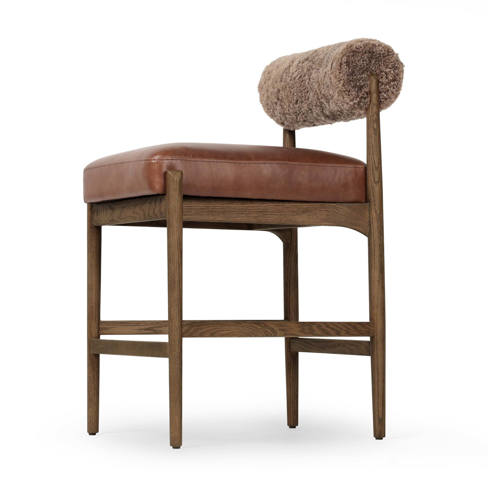 Kalista Bar Stool, Havana Brown Teddy Fabric, Counter Stool (27" Seat Height)
