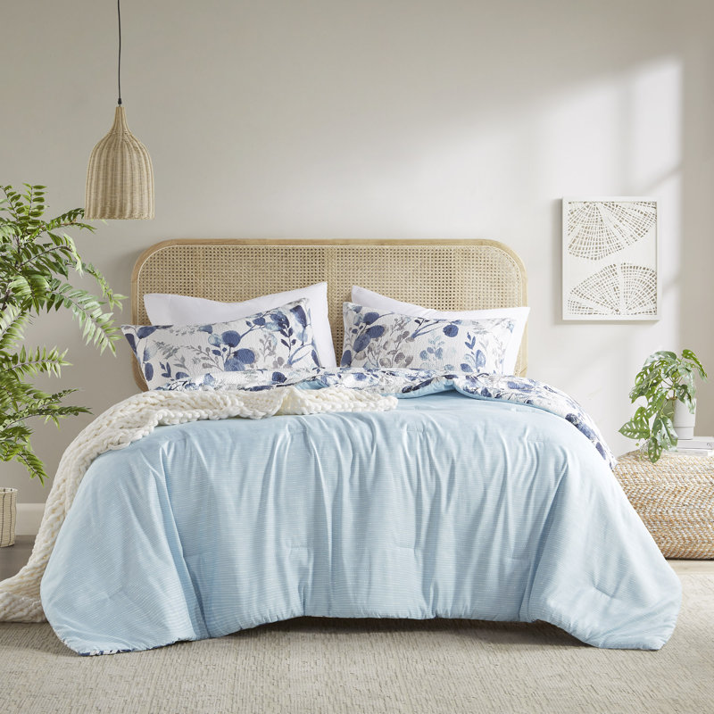 Ensemble d'édredon réversible floral Gabby Gabby, Édredon double / grand + 2 taies décoratives sta, Marine
