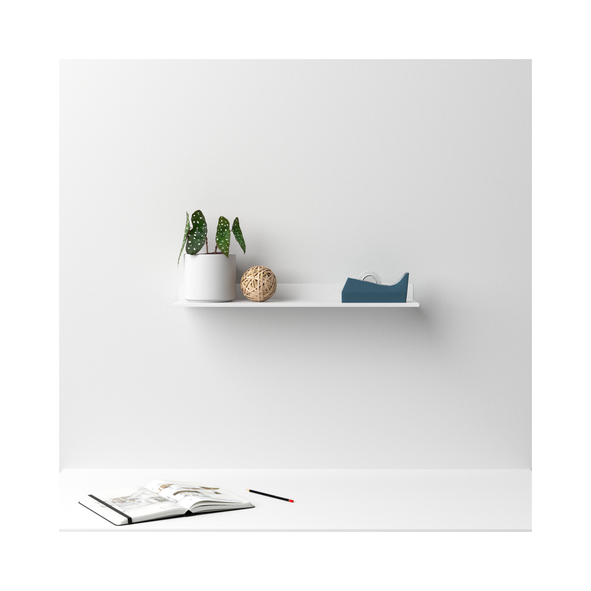 Maja Metal Wall Mounted Floating Display Shelf, 2" H x 24" W x 6" D, White
