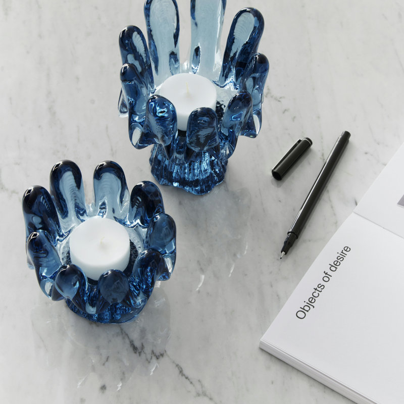 Sunflower Votive Candle Holder, Blue, 3.6" H x 3.9" W x 3.9" D