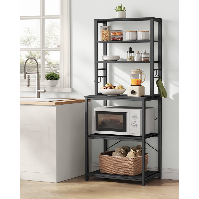 Steel Standard Baker's Rack with Microwave Compatibility, Charcoal Gray and Black, 65.7" H x 23.6" W x 15.7" D