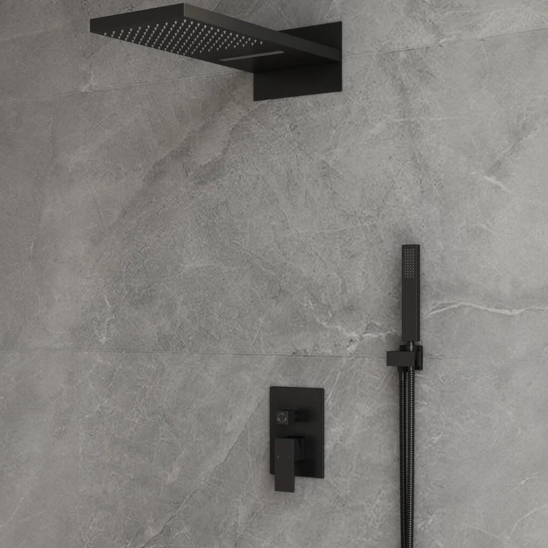 Cascade Bliss Modern Luxury Rectangle 3-Function Shower Faucet Set Pressure Balanced Shower System, Valve Trim Kit, 22-Inch Rainfall & Waterfall Shower Head, Handheld Shower