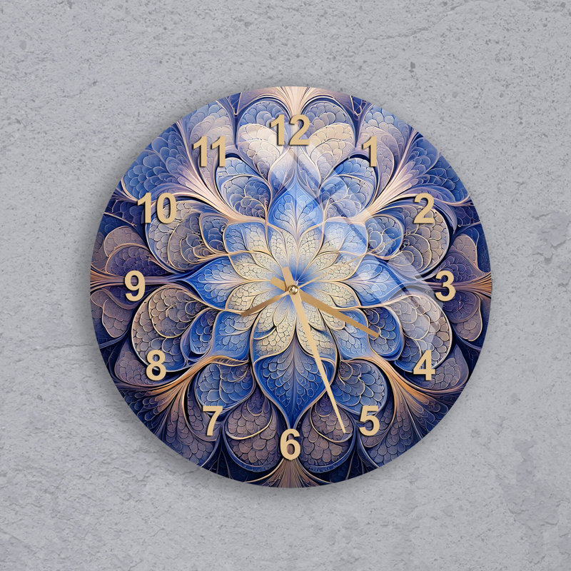 Horloge murale bohémienne florale Mandala, 14", Doré