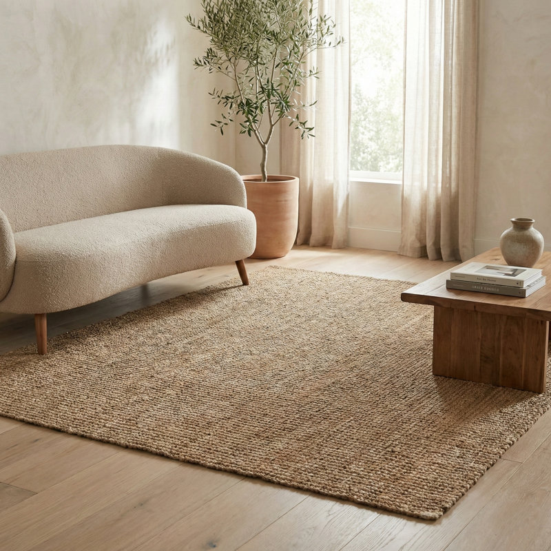 Solid Neutral Area Rug - Handwoven, Natural Fiber, Soft Underfoot - Jute - Bedroom Living Room Dining Room - Lassen Natural