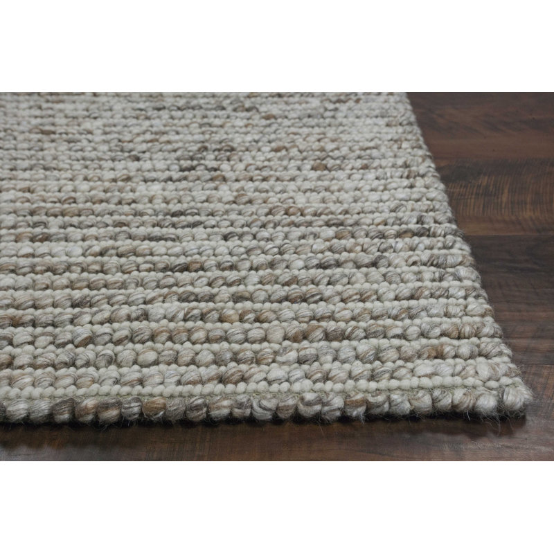 Mikaiyah Solid Color Machine Made Rectangle 5' x 7' Wool Area Rug in Natural Wool