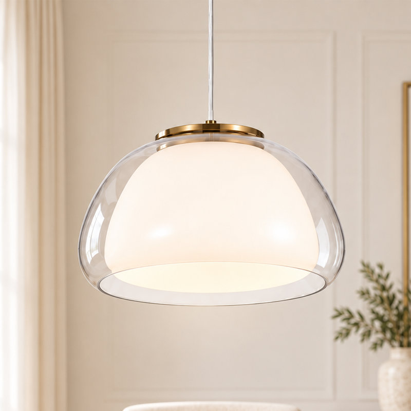 Suspension DEL dorée à 1 lumière en verre réglable pour îlot de cuisine, chambre à coucher, salle à manger