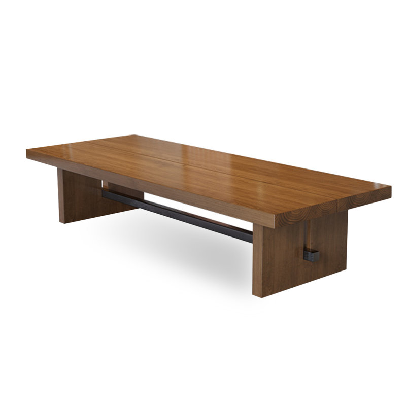 Table de conférence rectangulaire en bois massif brun et noisette + fer, H 29,53 po x L 118,11 po x l 39,37 po