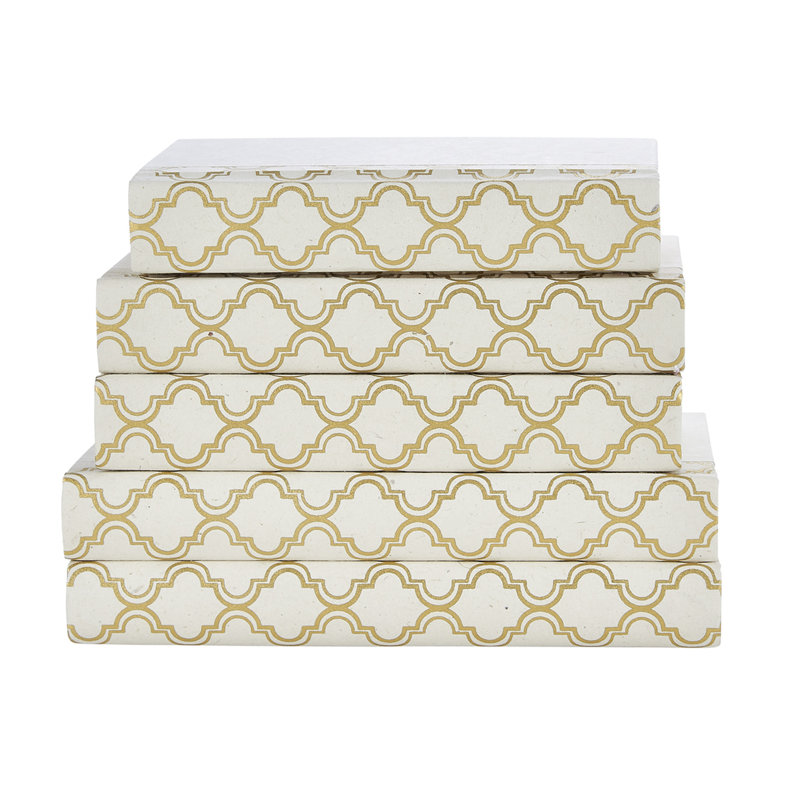 Quatrefoil 5 Piece Book Set, Gold//Off White
