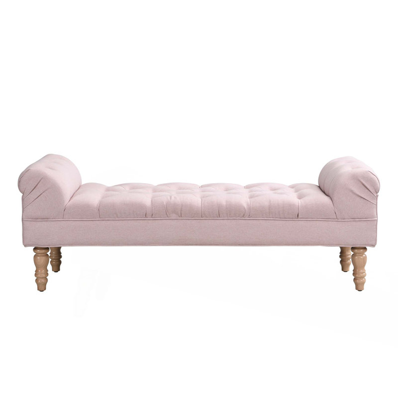 Button-Tufted End Of Bed Bench,Large Upholstered Ottoman,Foot Rest With Legs,Footstool With Rolled Arms,Upholstered Fabric Bench,Indoor Bench For Bedroom,Living Room,Entryway