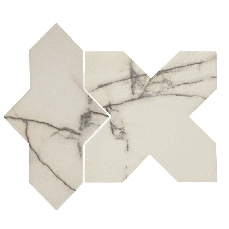Istanbul Squire Shield With Cross 6 In. X 8-3/8 In. Porcelain Floor And Wall Tile Kit, White/Gray