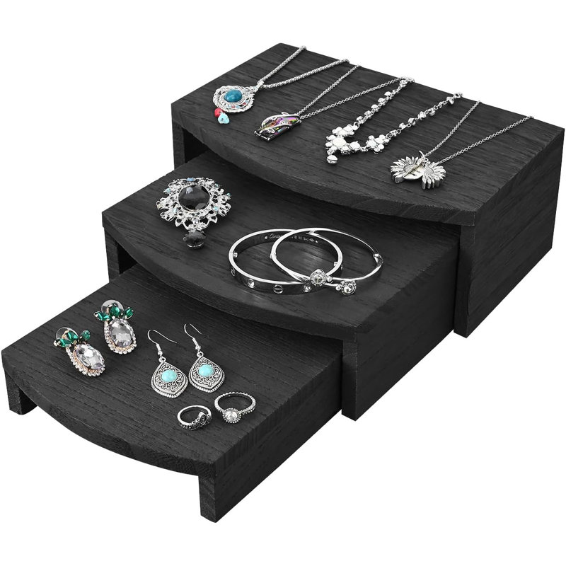 Présentoir à bijoux en bois 3 pièces, Noir, noir, noir, noir