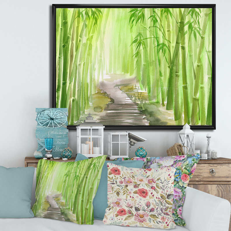 Vert forêt de bambou - reproduction sur toile, H 16 po x l 32 po x p 1 po, Toile avec cadre noir