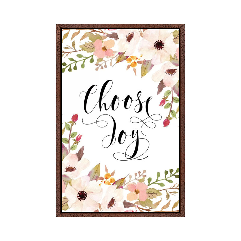 Choose Joy 1 Piece Wall Art on Canvas, 101.6cm H x 66.04cm W x 3.81cm D, Classic Brown Wood Framed