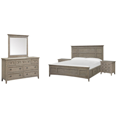 Queen Panel Storage Bed 2 Nightstands And Drawer Dresser With Landscape Mirror