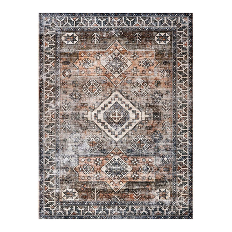 Tapis décoratif moderne lavable à la machine gris et brun, Tapis de couloir 4 pi 11 po x 9 pi 10 po