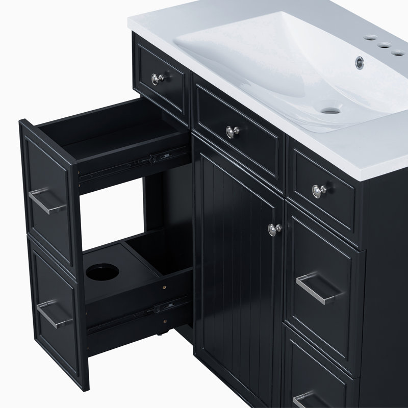 Base de meuble-lavabo simple 35,4 po seulement, Noir, noir, noir, noir