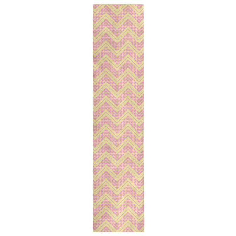 Stephenie Classic Hand Drawn Chevron Table Runner, 16" x 90", Yellow/Rose Pink