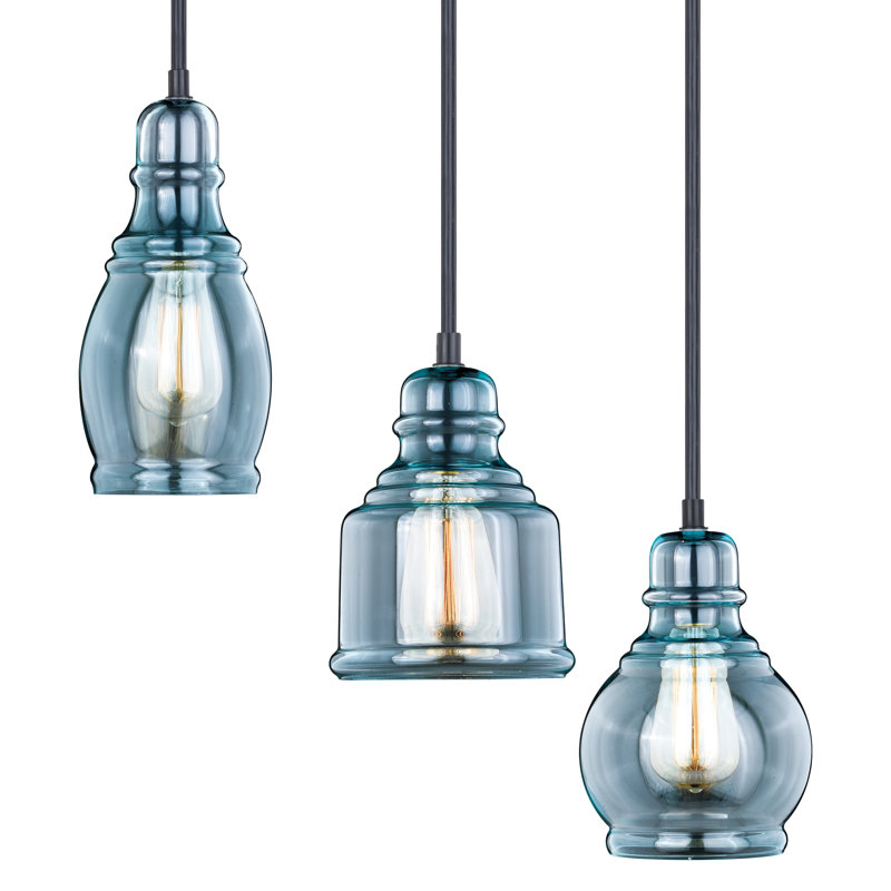 Luminaire suspendu à intensité variable 3 lumières Denzel, Bronze frotté à l'huile