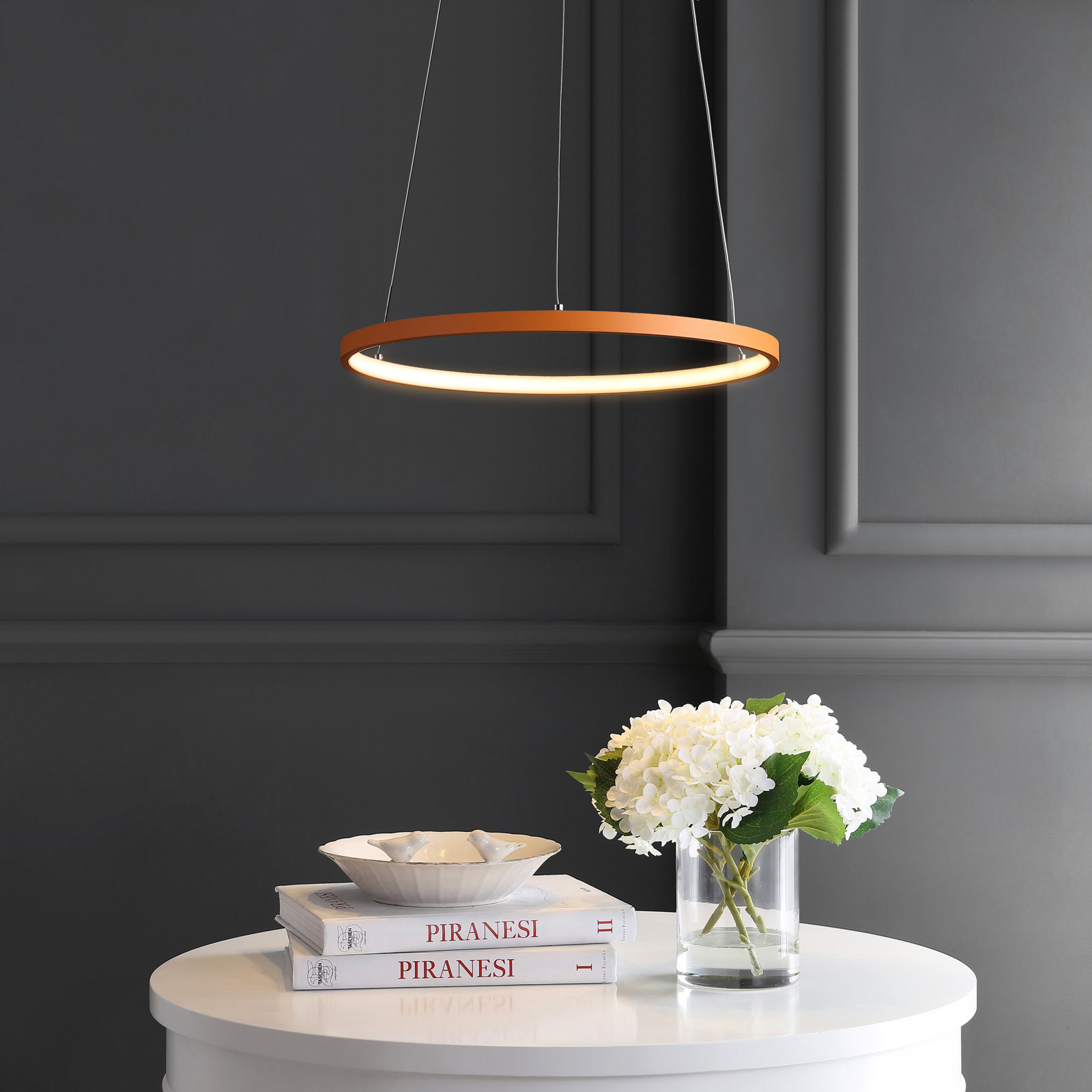 Odin Single Light Dimmable LED Pendant, 0.75" H x 15.75" W x 15.75" D, Orange