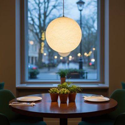 11.8 Inch 1-Light Moon Pendant Light In White Decor With Natural Silk