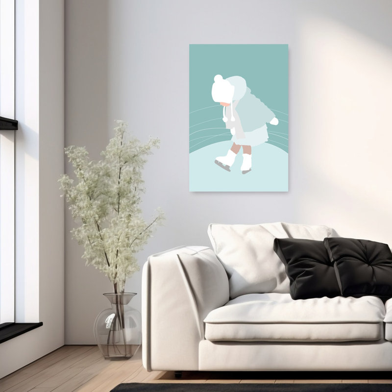 Little Girl Ice Skates Minimalist Playful Contemporary Winter Wall Art Print 1 Piece Wrapped Canvas Wall Art