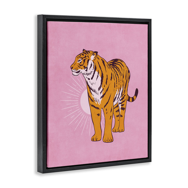 Preppy Tiger Standing Black Framed Floater Canvas Wall Art by Nataly White, Jet Black Floater Frame, 31" H x 25" W