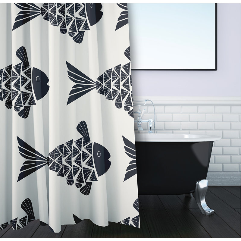 Fish Tales 70" W X 73" H Shower Curtain, Dark Blue