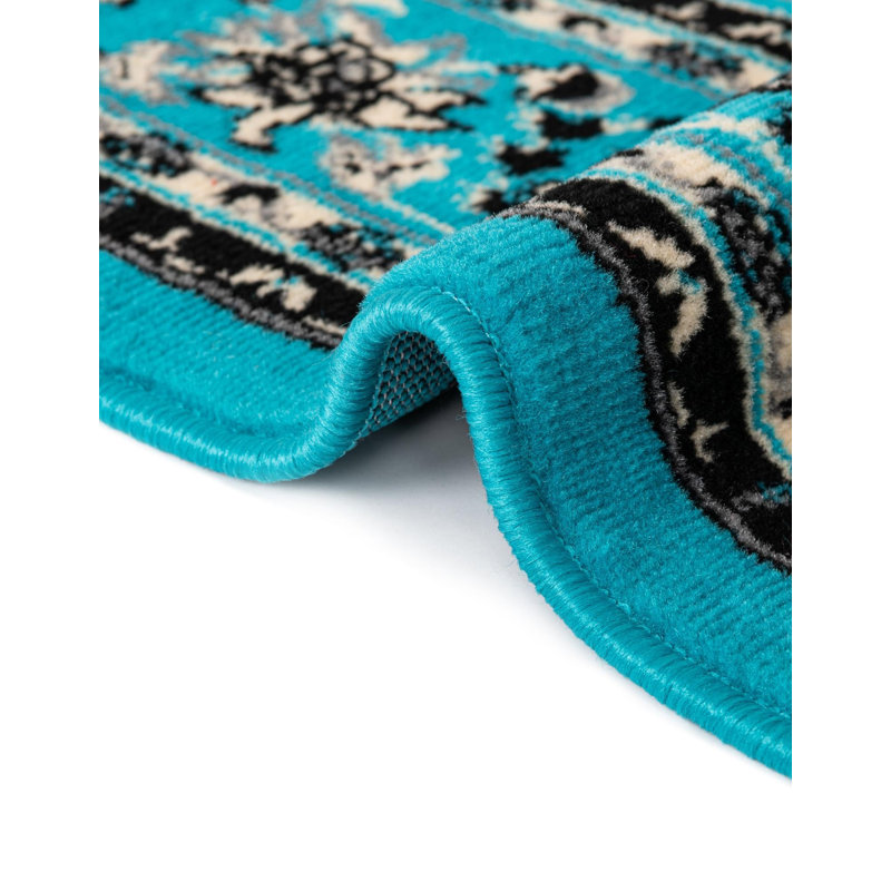 Tapis bourgogne Bhatari, Turquoise, Rond 7 pi 10 po