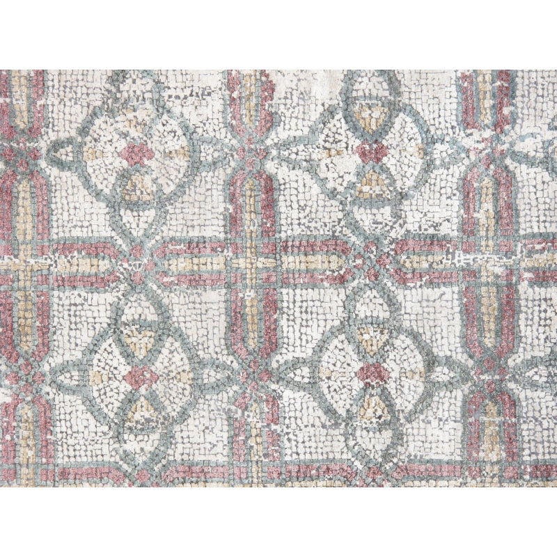 Tapis gris / ivoire / brun en laine / coton à motif géométrique noué à la main 8 pi x 9 pi 10 po