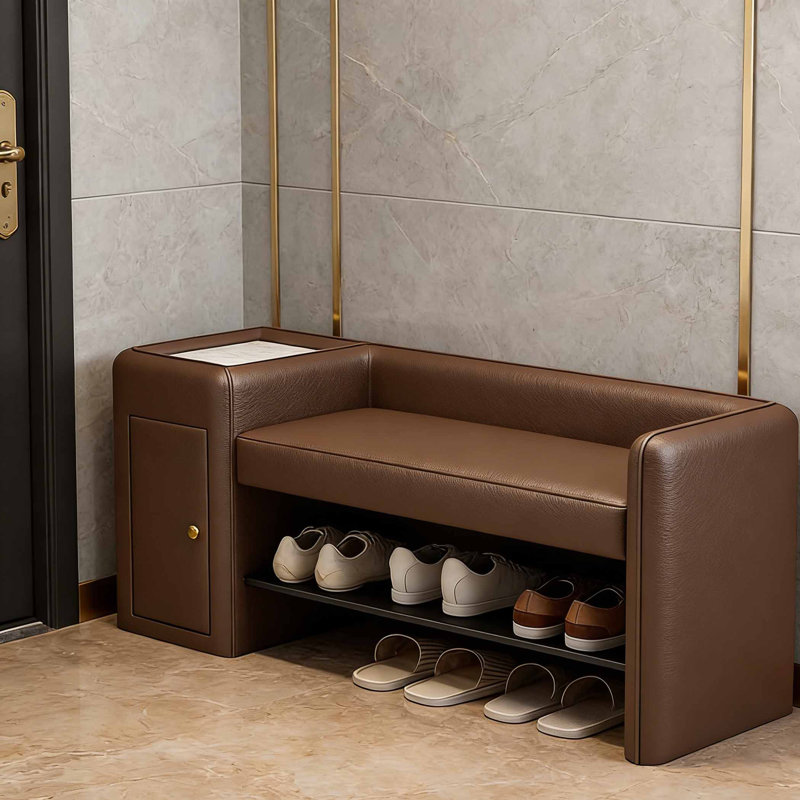 Engelhardt Shoe Storage Bench, 21.65" H x 39.37" W x 15.75" D, Brown