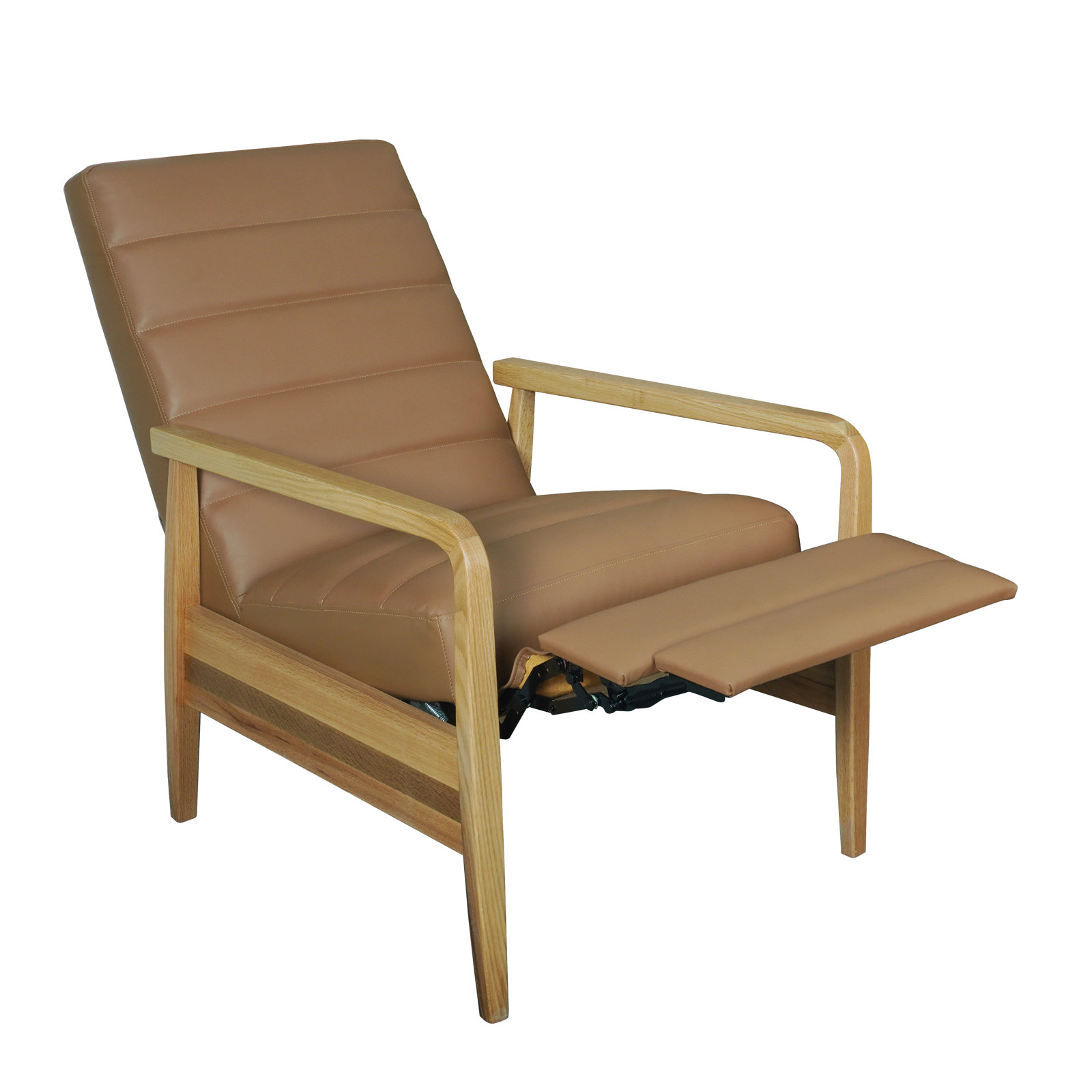 34" Solid Wood Manual Recliner, Brown/Natural