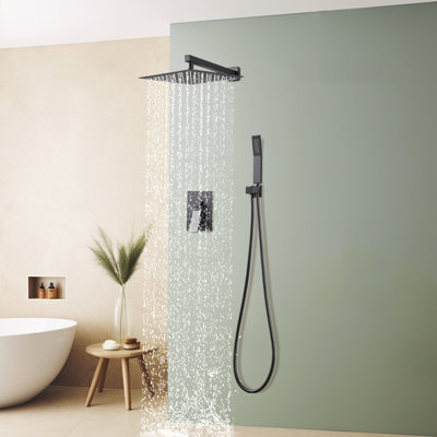 Système de douche complet avec valve brute et pomme de douche à pluie de 10 pouces