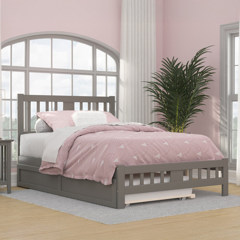 Anakin Solid Wood Platform Bed with Matching Trundle, Full, Gray