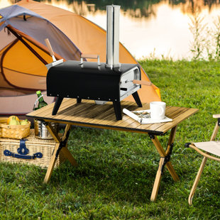 Portable Pizza Oven With 12" Rotating Stone, Foldable Legs, Stainless Steel, Create Tasty Outdoor Pizzas For Your Next Gathering Stone Oven, Make Mouthwatering In Backyard
