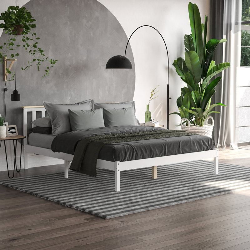 Frederique Solid Wood Bed, White/Pine, Kingsize (5')