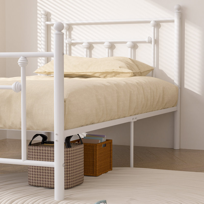 YT Metal Bed Frame w/Headboard and Footboard Platform Bed Frame Single Double Size, Single (3'), White