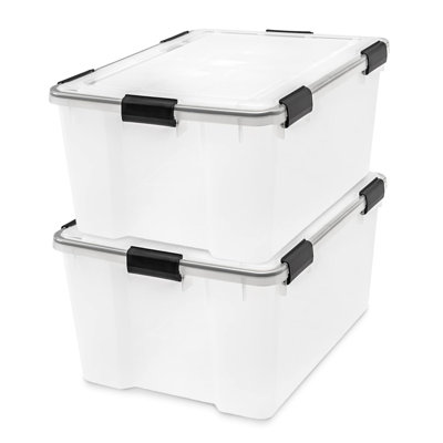  63 Qt Storage Bins Plastic Gasket Box with Tight Latching Lids, 2 Pack