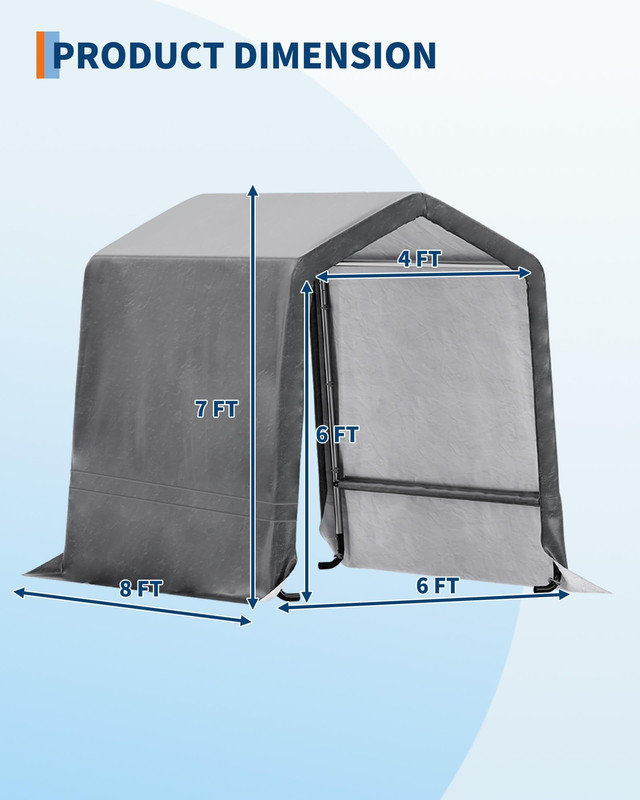 Abri d'auto robuste 6 x 8 pi, abri de moto imperméable résistant aux rayons UV avec conception ventilée, tente de rangement extérieure portable