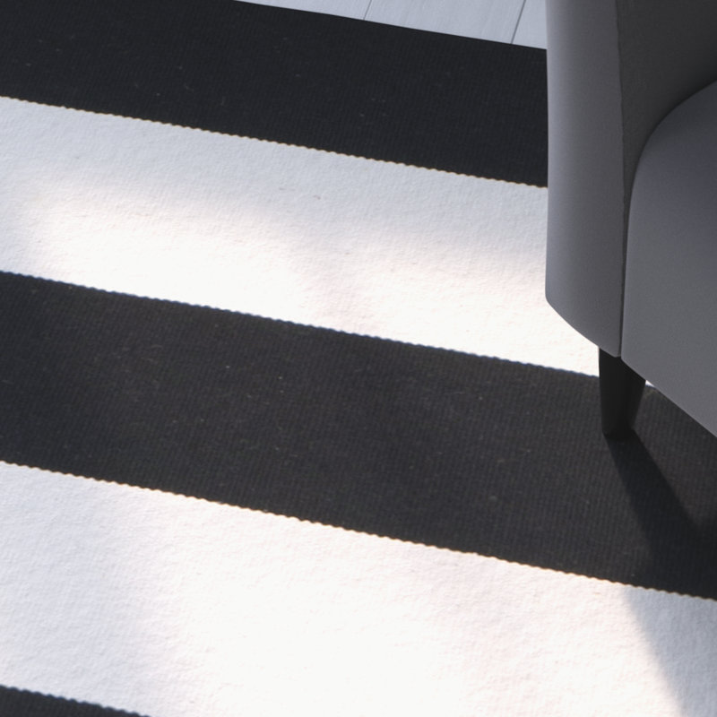 Brookvale Striped Hand-Woven Cotton Area Rug in Black/Ivory, Rectangle 12' x 15'