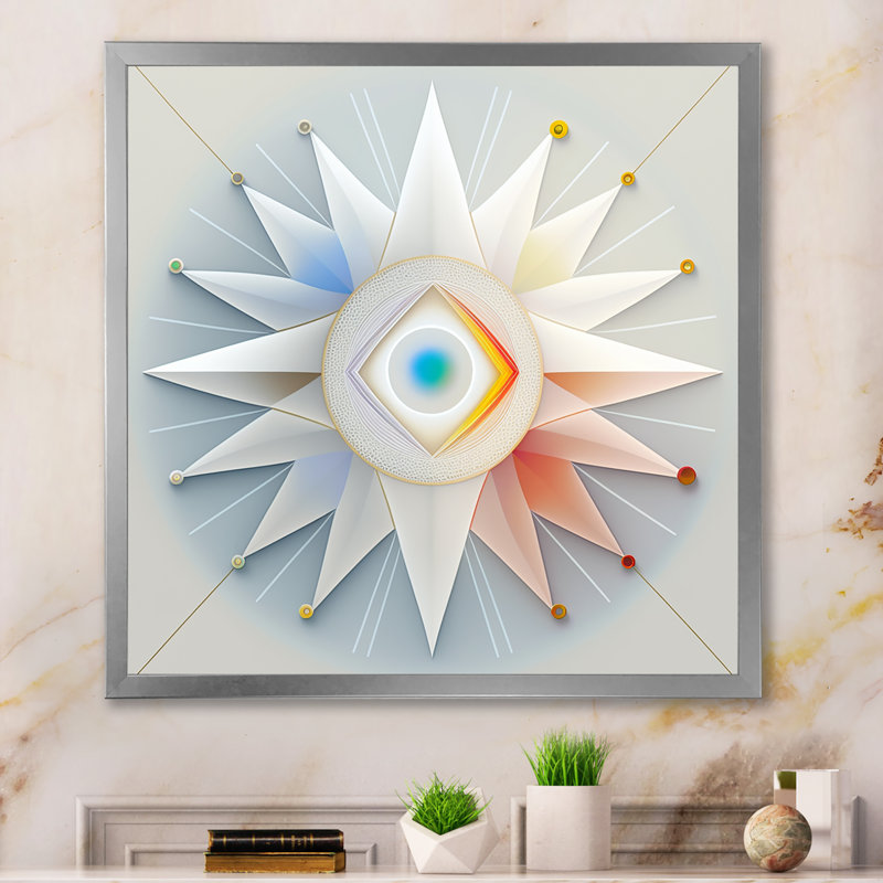 «Visionary Dream Retro Mandala on White», reproduction sur toile, H 16 po x l 16 po x P 1 po, Cadre simple argenté